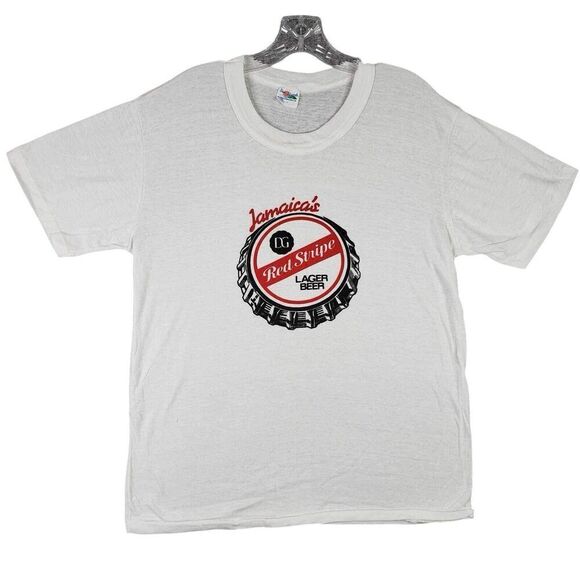 Jamaica Red Stripe Beer Shirt Adult Size XL White Short Sleeve Tee Mens - Picture 2 of 7